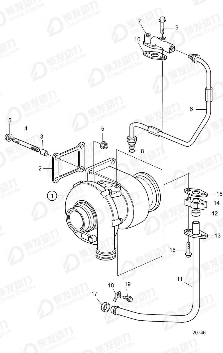 VOLVO Oil feed hose 3839164 Drawing